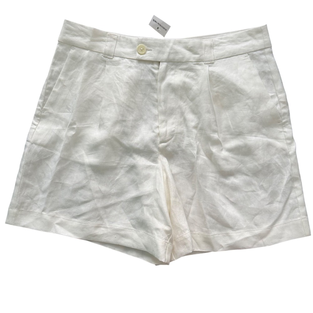 Alex Mill Linen High Waisted Pleated Shorts White Size‎ 12 Minimalist Beach Chic